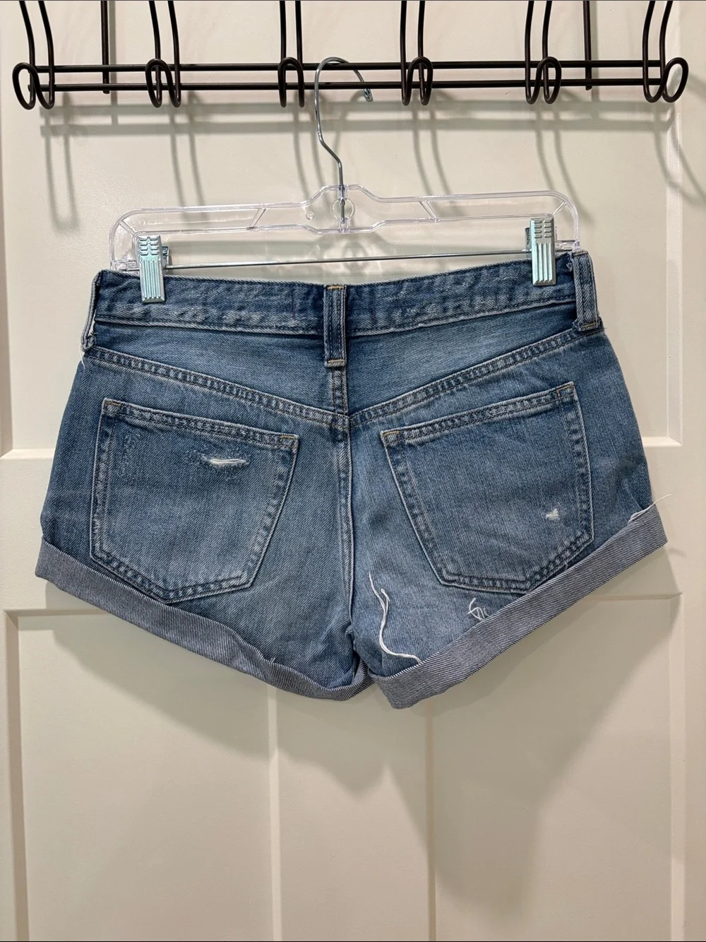 Free People Blue Distressed Button-Front Denim Shorts